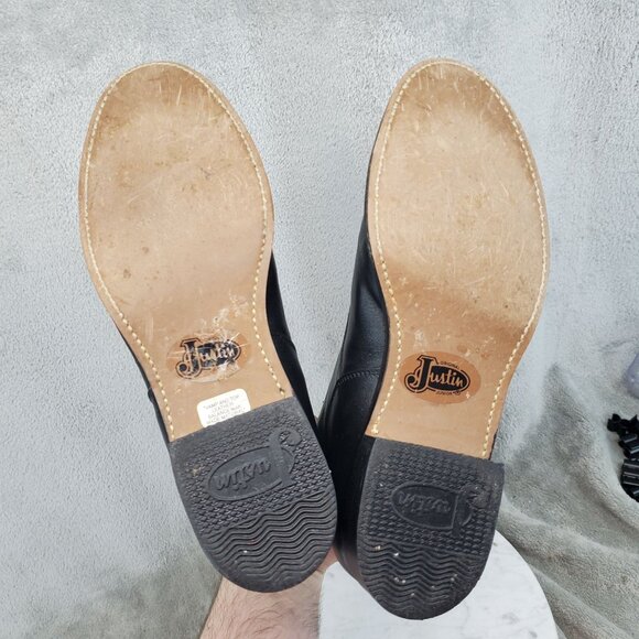 Justin Boots Shoes Youth Unisex Size 6 Black Leather Roper Lace Up Boots - Picture 7 of 11